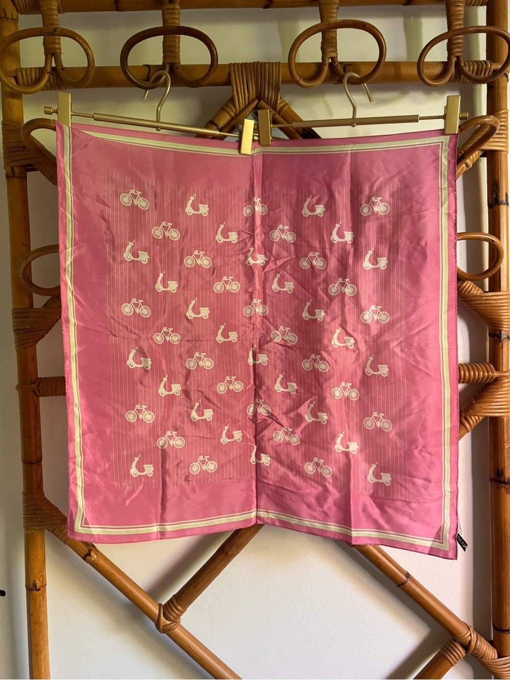 Vintage Talbots Pink Scooter & Bicycle Print Silk Scarf